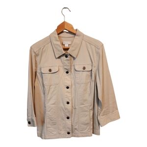 Christopher & Banks Cream Jean Jacket Classic Collar